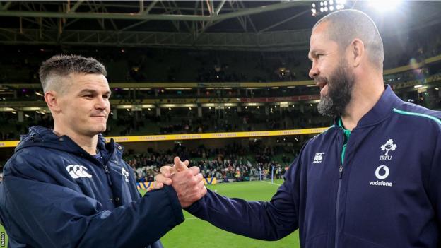 Johnny Sexton and Andy Farrell celebrate the Dublin win over South Africa in November