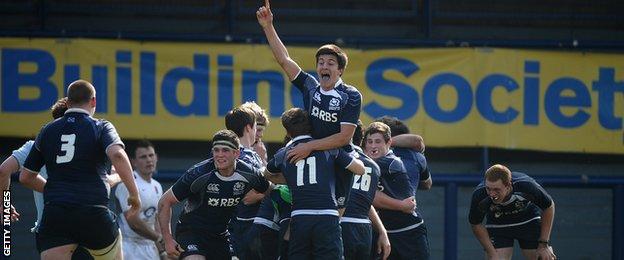 Tommaso Allan celebrates for Scotland U18