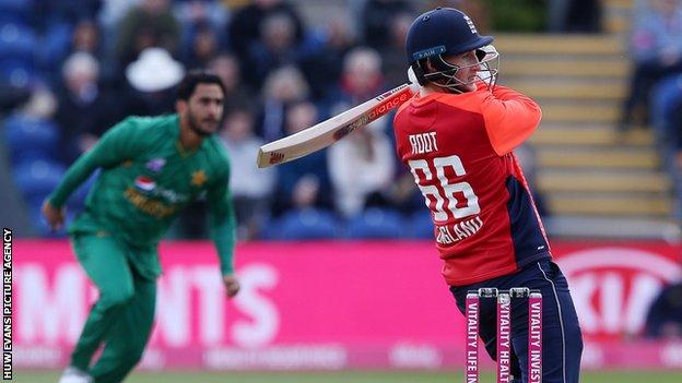 Joe Root in action for England v Pakistan