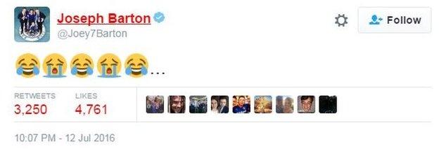 Rangers midfielder Joey Barton let his feelings be known on Twitter