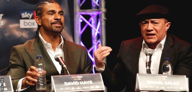 British heavyweight boxer David Haye and trainer Ismael Salas