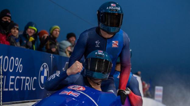 Arran Gulliver in the bobsleigh after winning World Cup gold in Lake Placid
