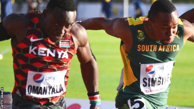 Ferdinand Omanyala and Akani Simbine at the African Athletics Championships in Mauritius