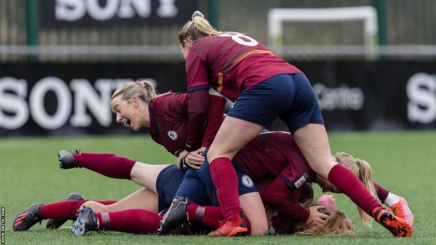 Rhianne Oakley of Cardiff City Women FC celebrates scoring the