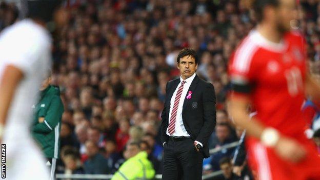 Chris Coleman looks on as Wales draw with Georgia in Cardiff