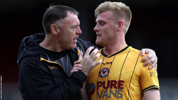Newport County manager Graham Coughlan with top goal scorer Will Evans