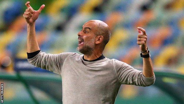 Pep Guardiola reacts on the touchline