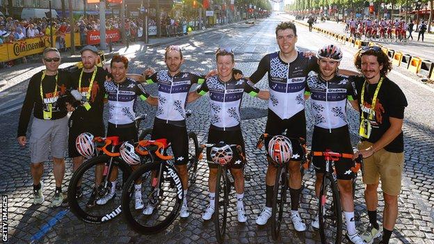 Team Qhubeka NextHash at the end of the 2021 Tour de France