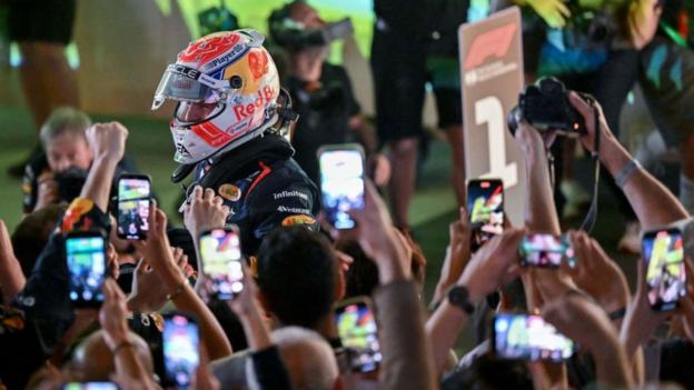 Max Verstappen celebrates his Bahrain GP win