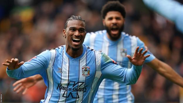 Haji Wright celebrates a goal for Coventry