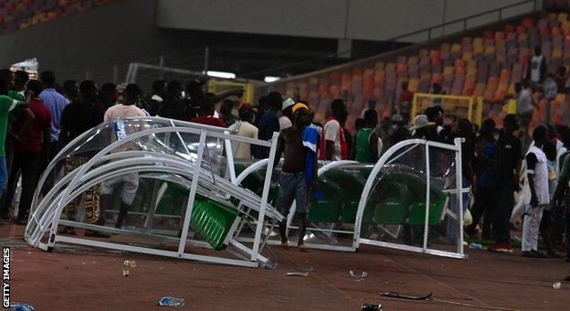 Damage at the MKO National Stadium in Abuja