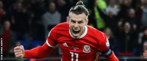 Gareth Bale celebrates a Wales goal
