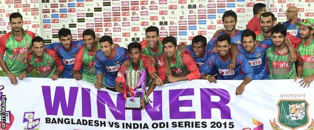 Bangladesh with the one-day series trophy