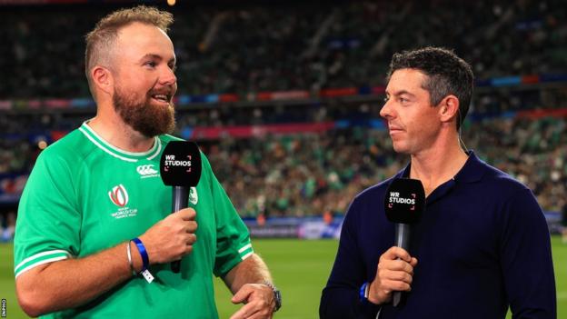 Shane Lowry and Rory McIlroy pictured at Ireland's win over South Africa at the Stade de France