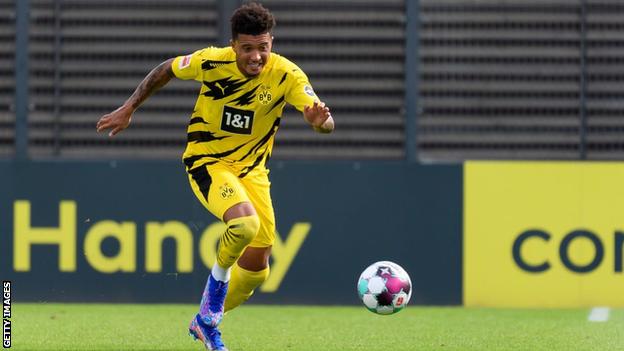 Jadon Sancho playing for Borussia Dortmund