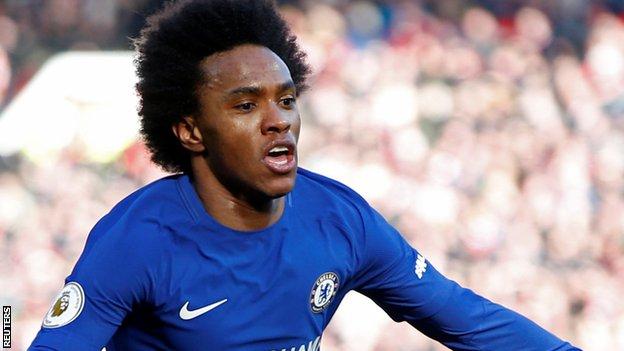 Willian of Chelsea after scoring against Manchester United