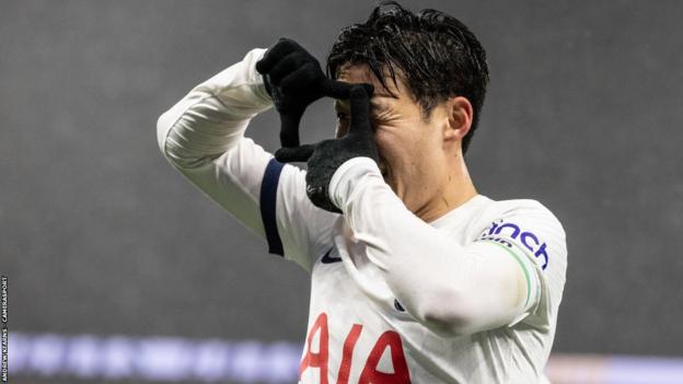 Son Heung-min celebrating scoring for Tottenham