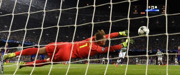 Marc-Andre ter Stegen saves Moussa Dembele's penalty kick