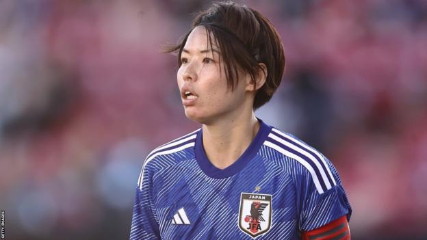 Saki Kumagai in action for Japan against Canada in February 2023