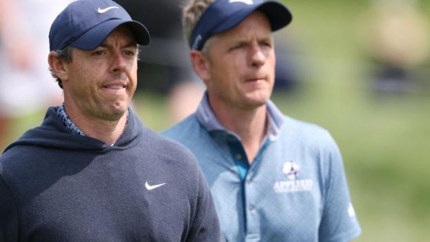 Rory McIlroy and Europe Ryder Cup captain Luke Donald at the US PGA Championship