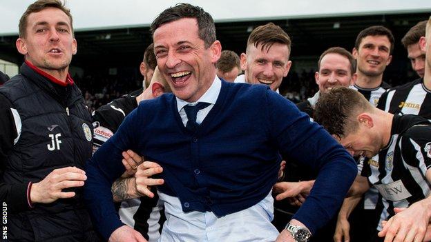Jack Ross joins in the celebrations at full-time