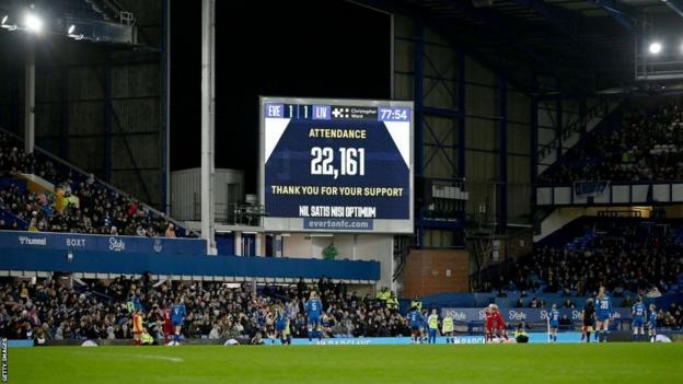 A screen showing Everton's attendance of 22,161