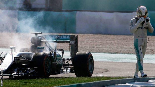 Lewis Hamilton's engine fails at the Malaysian Grand Prix
