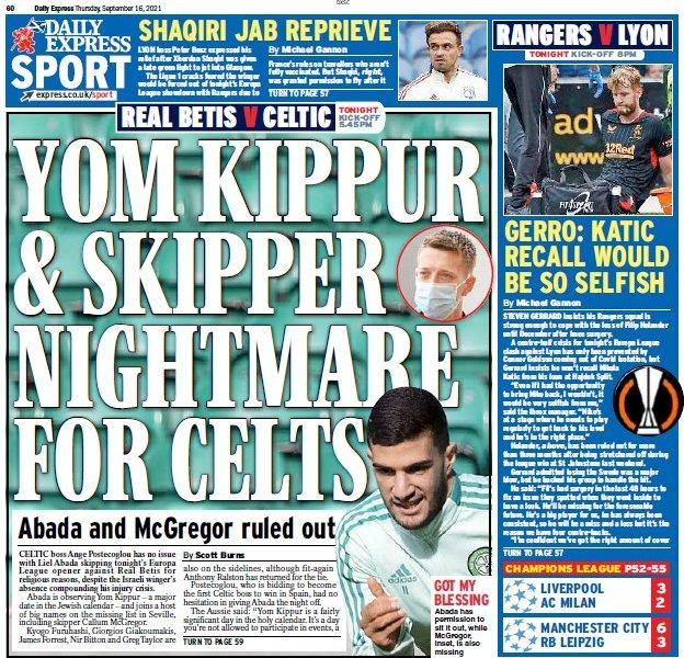 The back page of the Scottish Daily Express on 160921