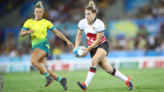 England's Megan Jones in Commonwealth Games rugby sevens action