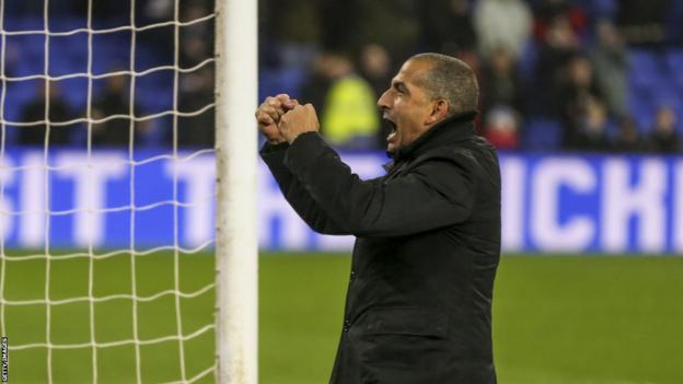 Sabri Lamouchi celebrates after Cardiff's win over Reading