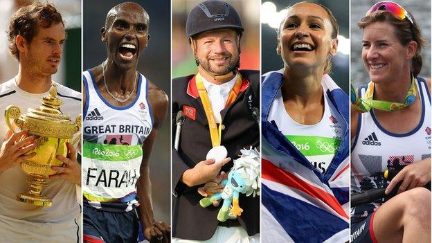 Andy Murray, Mo Farah, Lee Pearson, Jessica Ennis-Hill and Katherine Grainger are all honoured