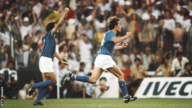 Italy celebrate in the 1982 final against West Germany