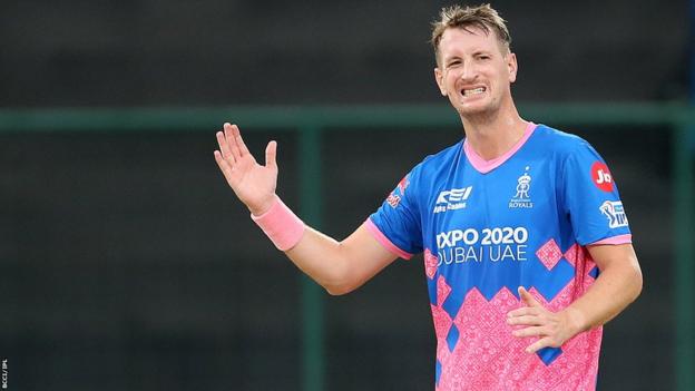 Chris Morris reacts while playing for Rajasthan Royals in the Indian Premier League