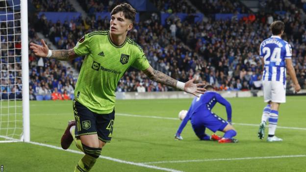 Alejandro Garnacho celebrating his goal against Real Sociedad