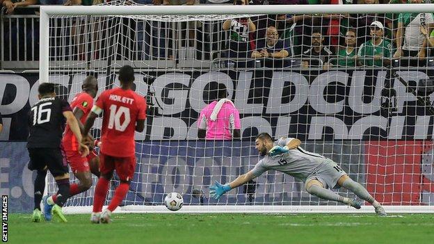 Hector Herrera (left) scores Mexico's winner against Canada