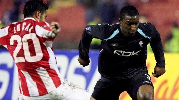 Jlloyd Samuel in action for Bolton in a Uefa Cup match against against Red Star Belgrade in 2007