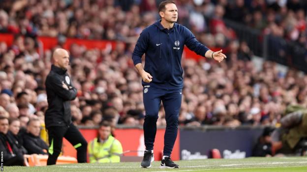 Frank Lampard on the touchline during Chelsea's match against Manchester United