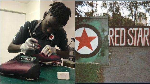 Le Red Star Lab en action et, à droite, des œuvres d'art au Stade Bauer