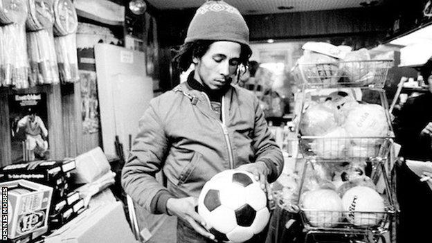 Bob Marley with a football