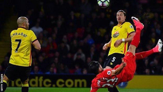 Emre Can scores for Liverpool against Watford