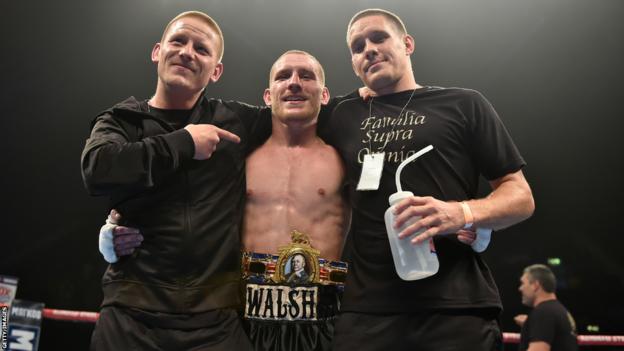 Boxers Michael Walsh, Ryan Walsh and Liam Walsh after one of Ryan's fights.