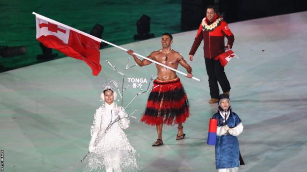 Tonga's flagbearer Pita Taufatofua