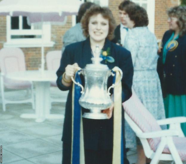 Caroline Brouwer poses with the FA Cup