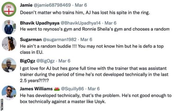 Fans react to Anthony Joshua's new trainer. One fan called him a "random" while another says "he is defo top class"