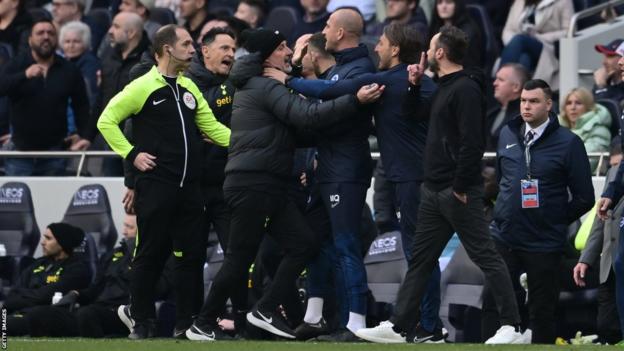 Tottenham and Brighton coaching staff clash