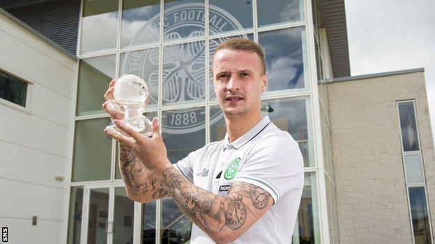 Celtic striker Leigh Griffiths with his PFA Scotland Player of the Year award