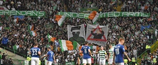 Celtic fans displayed banners during the win over Linfield in Glasgow