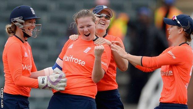 England women's Anya Shrubsole celebrates