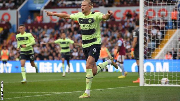 Erling Haaland celebrates scoring