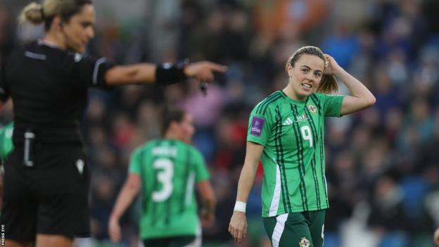 Simone Magill looks on in disbelief after her strike was ruled out by the Italian officials